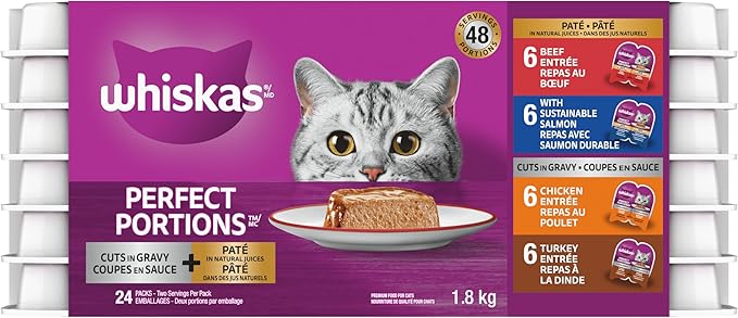 Whiskas Perfect Portions – Cuts in Gravy  – Beef, Salmon, Chicken & Turkey (24 x 75g)