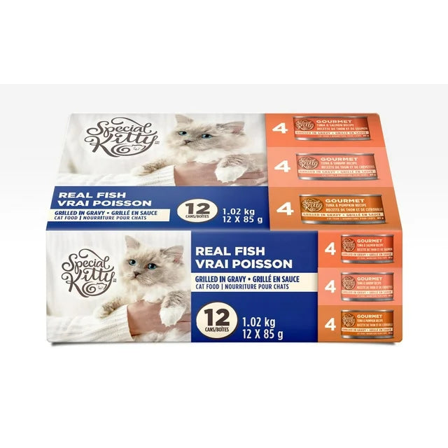 Special Kitty Real Fish Grilled in Gravy Variety Pack – Tuna, Salmon, Shrimp & Pumpkin (12 x 85g)