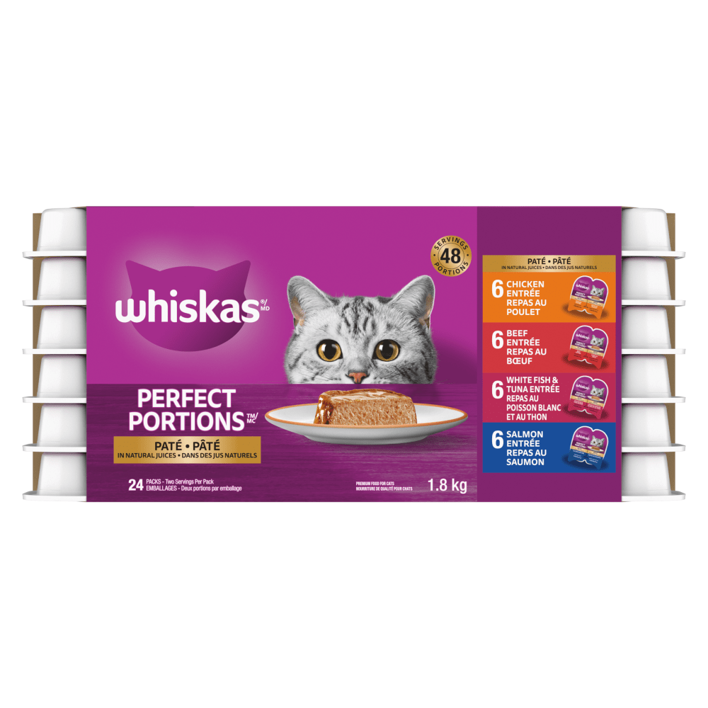 Whiskas Perfect Portions – Pate  – Chicken, Beef, White Fish-Tuna & Salmon (24 x 75g)